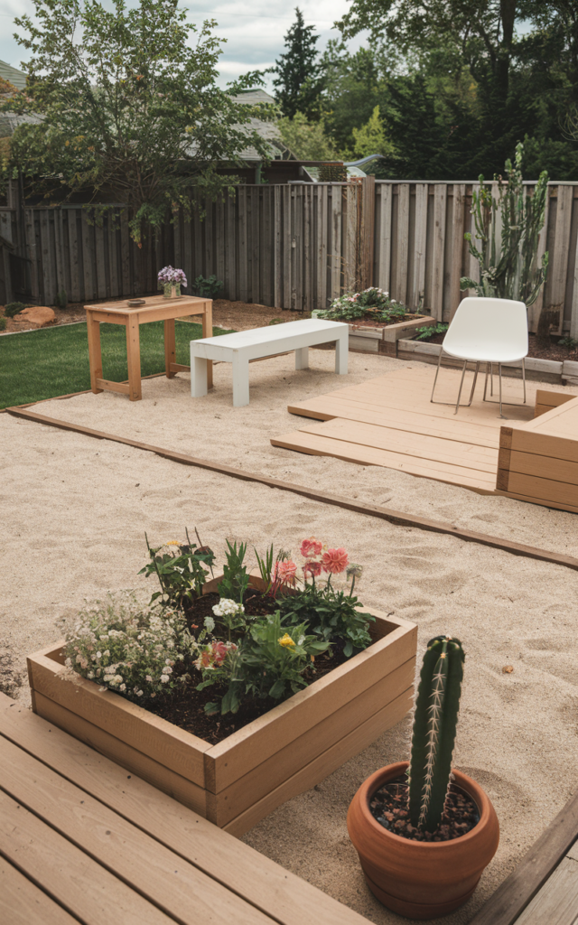Backyard pathway with stones