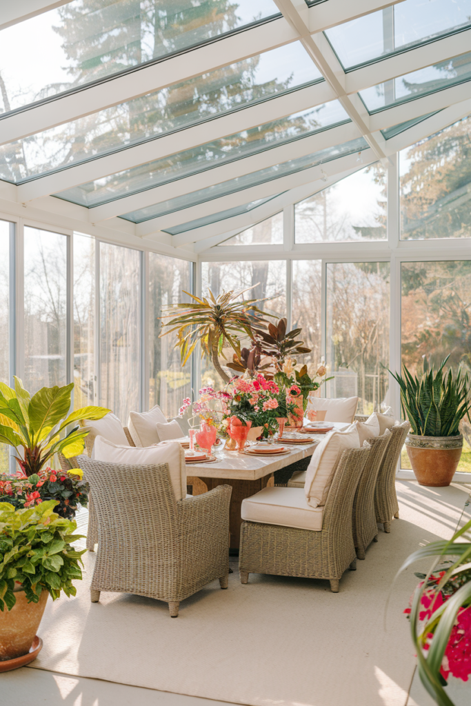 Artful sunroom dining