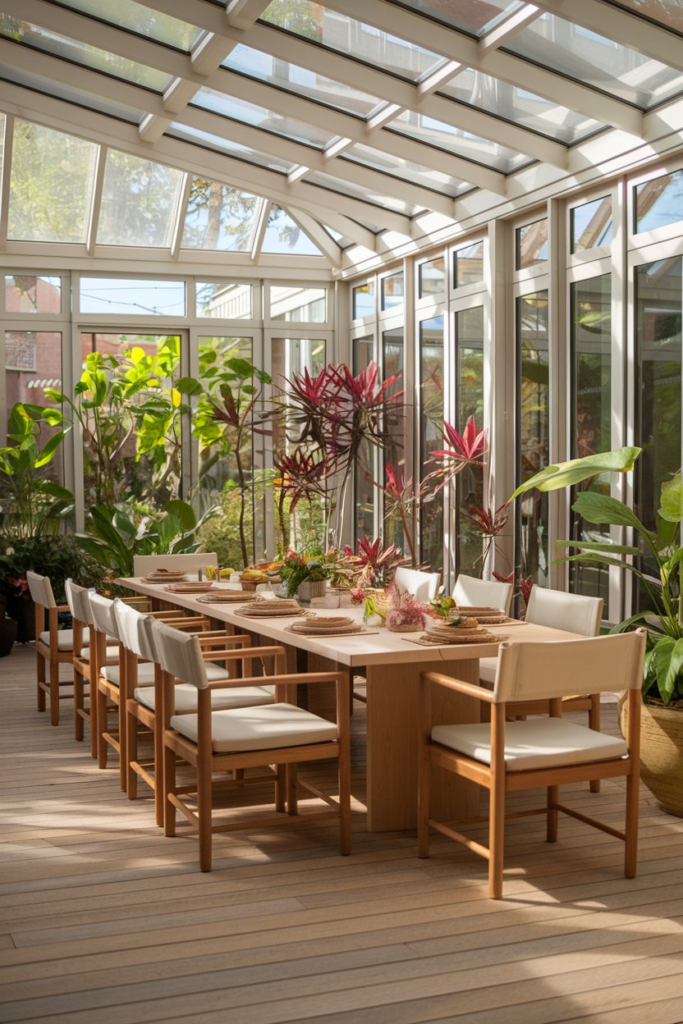 Rustic industrial sunroom dining
