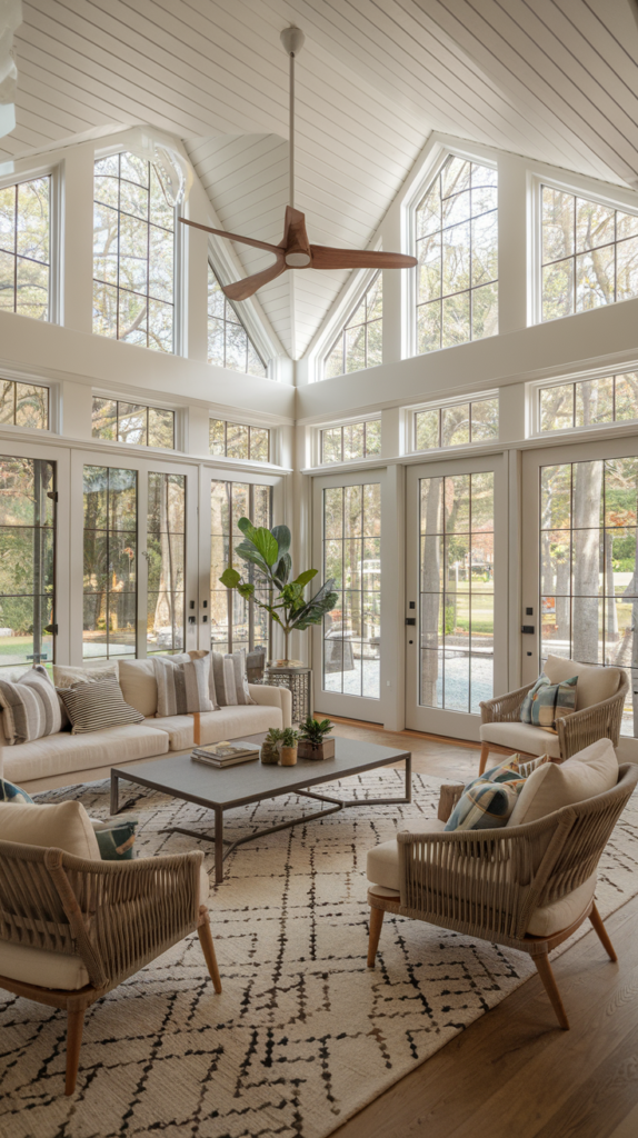 Mid-century modern sunroom with teak furniture