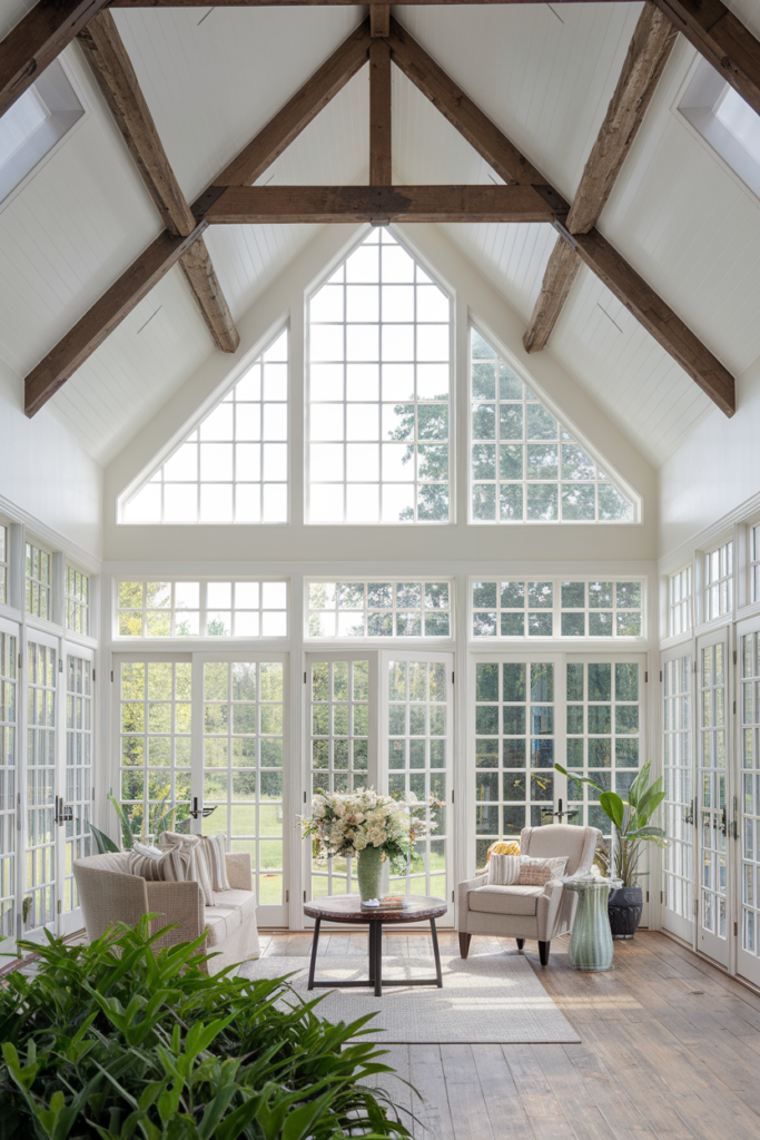Sunroom with floor-length curtains