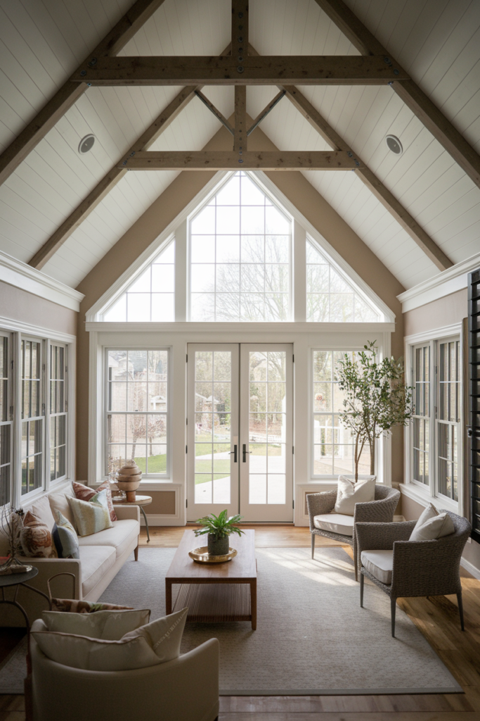 Sunroom with modern chandelier