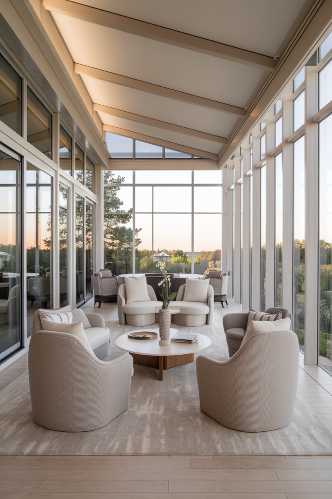Sunroom with smart blinds and speakers