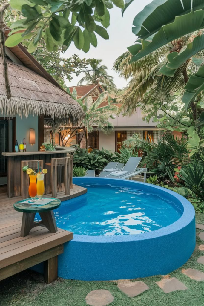 Built-in seating on pool deck