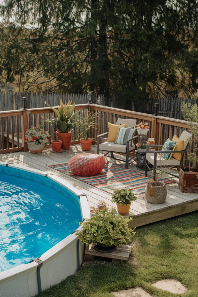 Fire pit near pool deck
