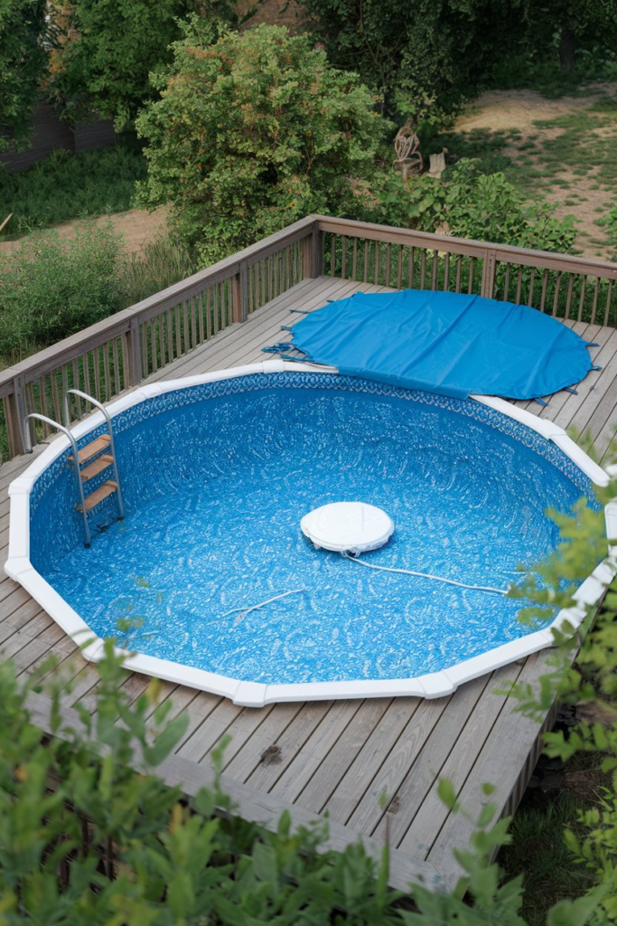 Sunken deck with above-ground pool