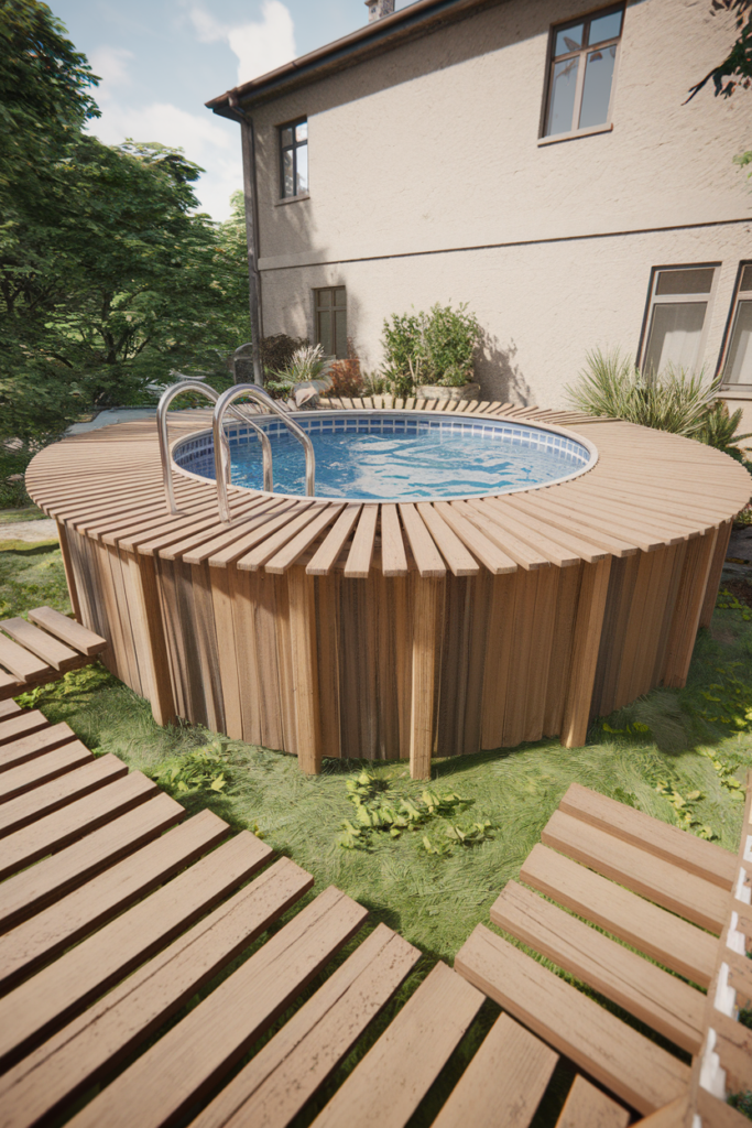 Beautiful above-ground pool deck