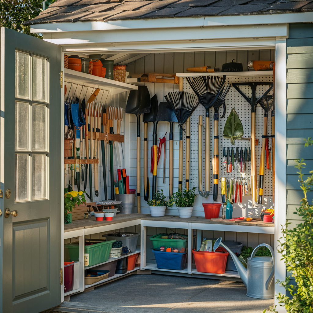 Sliding barn door on potting shed