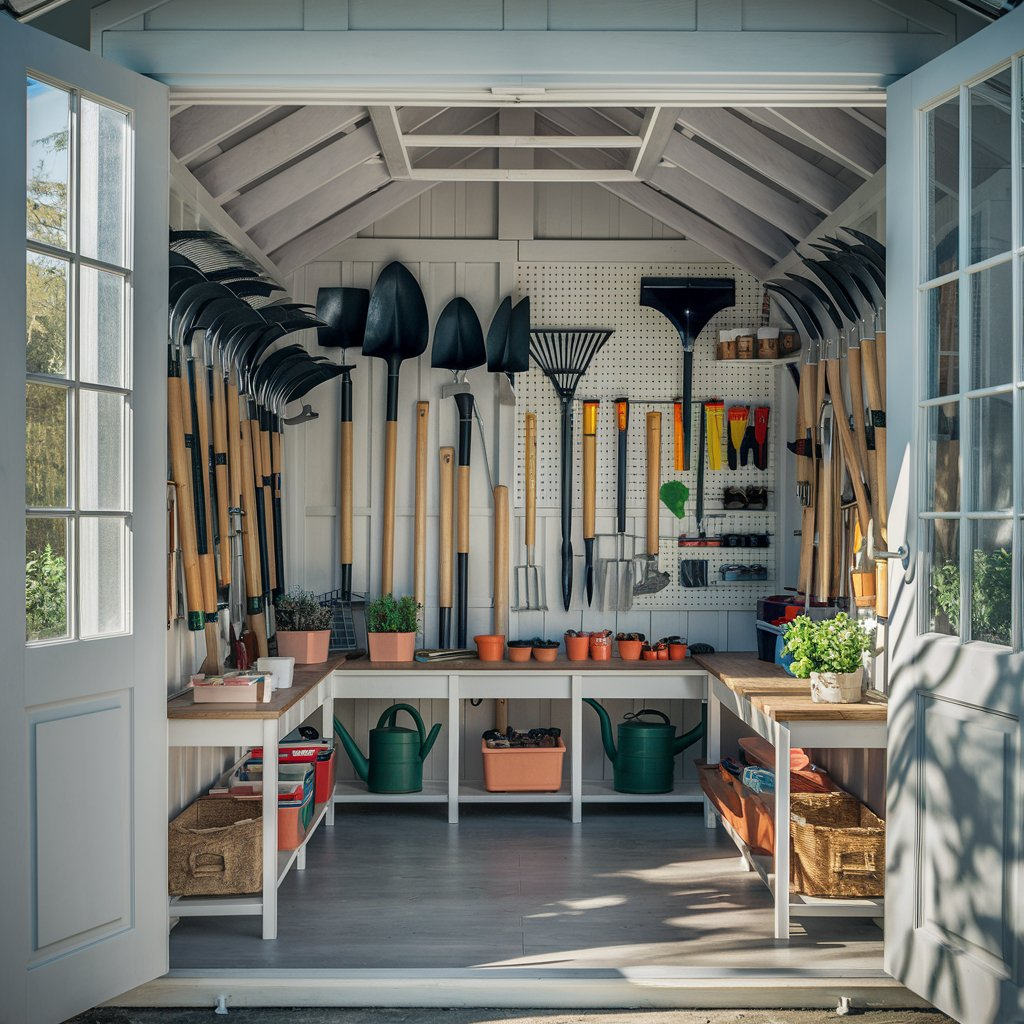 Built-in compost bin in potting shed