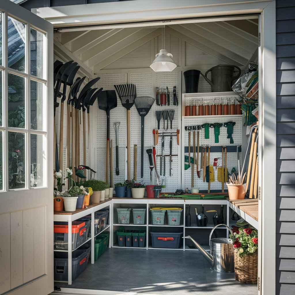 Potting shed with art supplies and easel