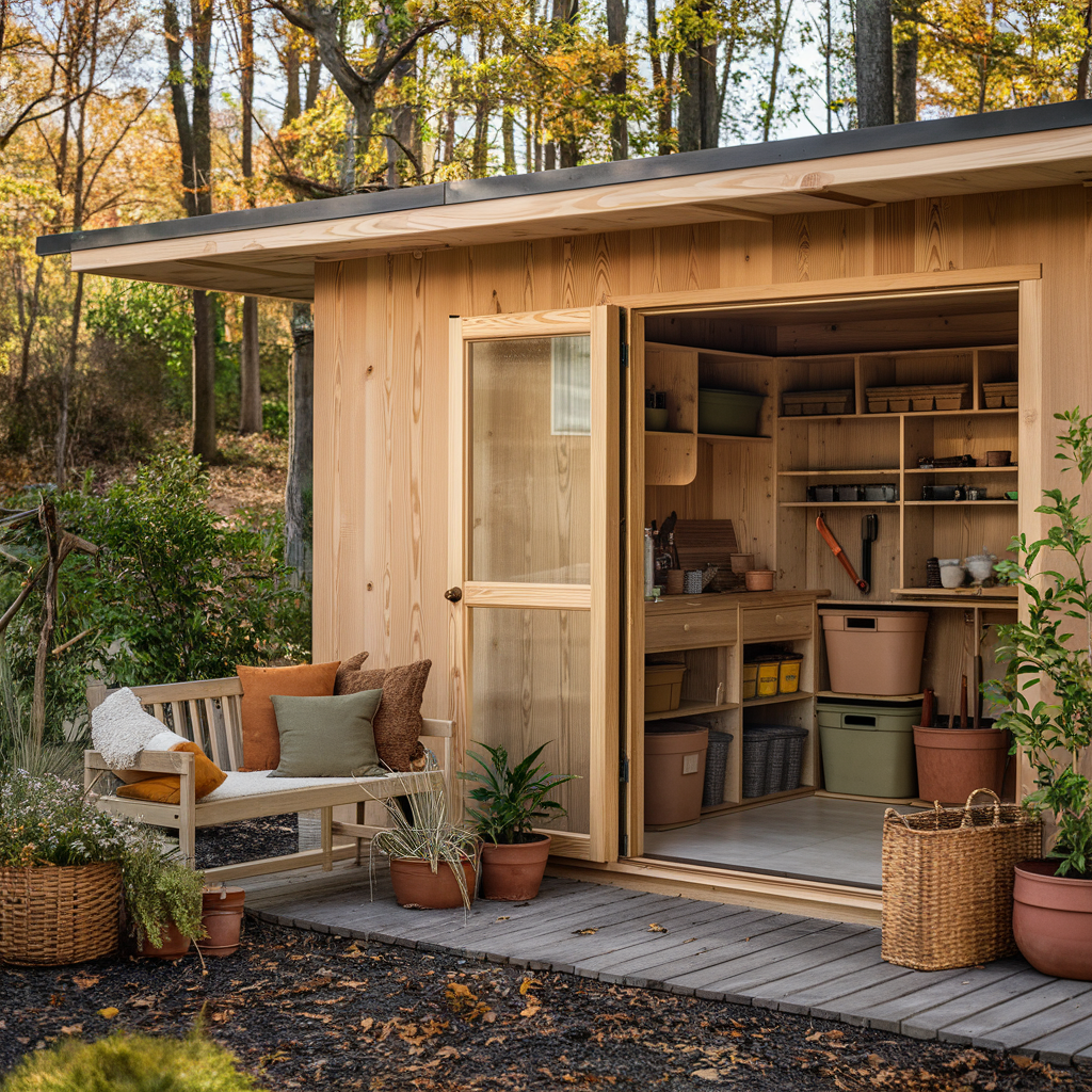 Rain barrel system attached to potting shed gutter
