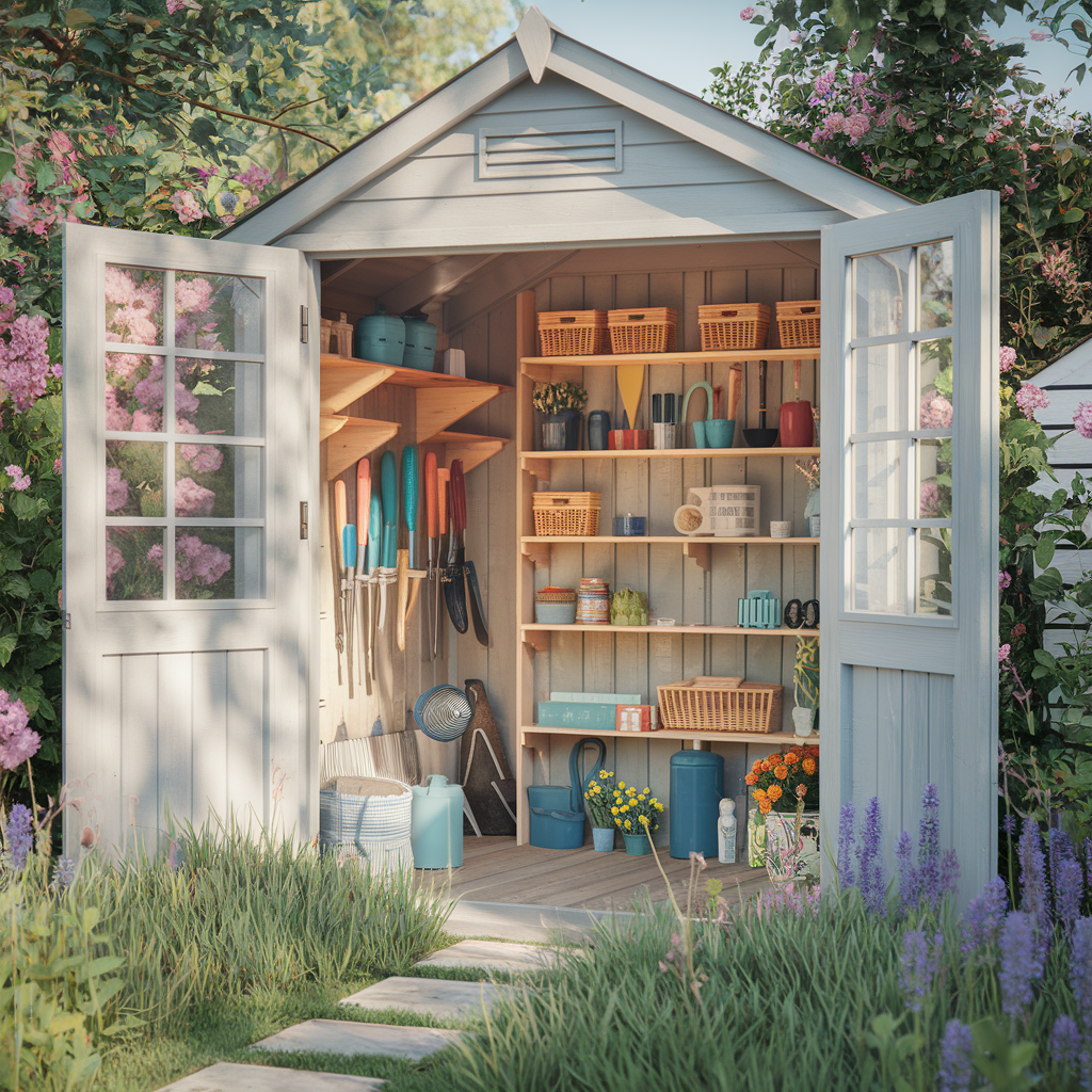 Potting shed with outdoor sink connected to hose