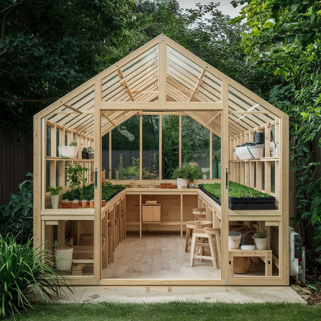 String lights and Edison bulbs in potting shed