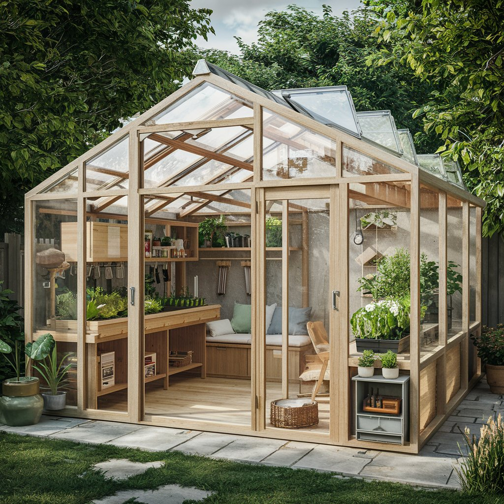 Beautifully organized potting shed in garden