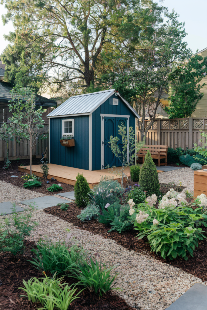 Raised garden beds near shed