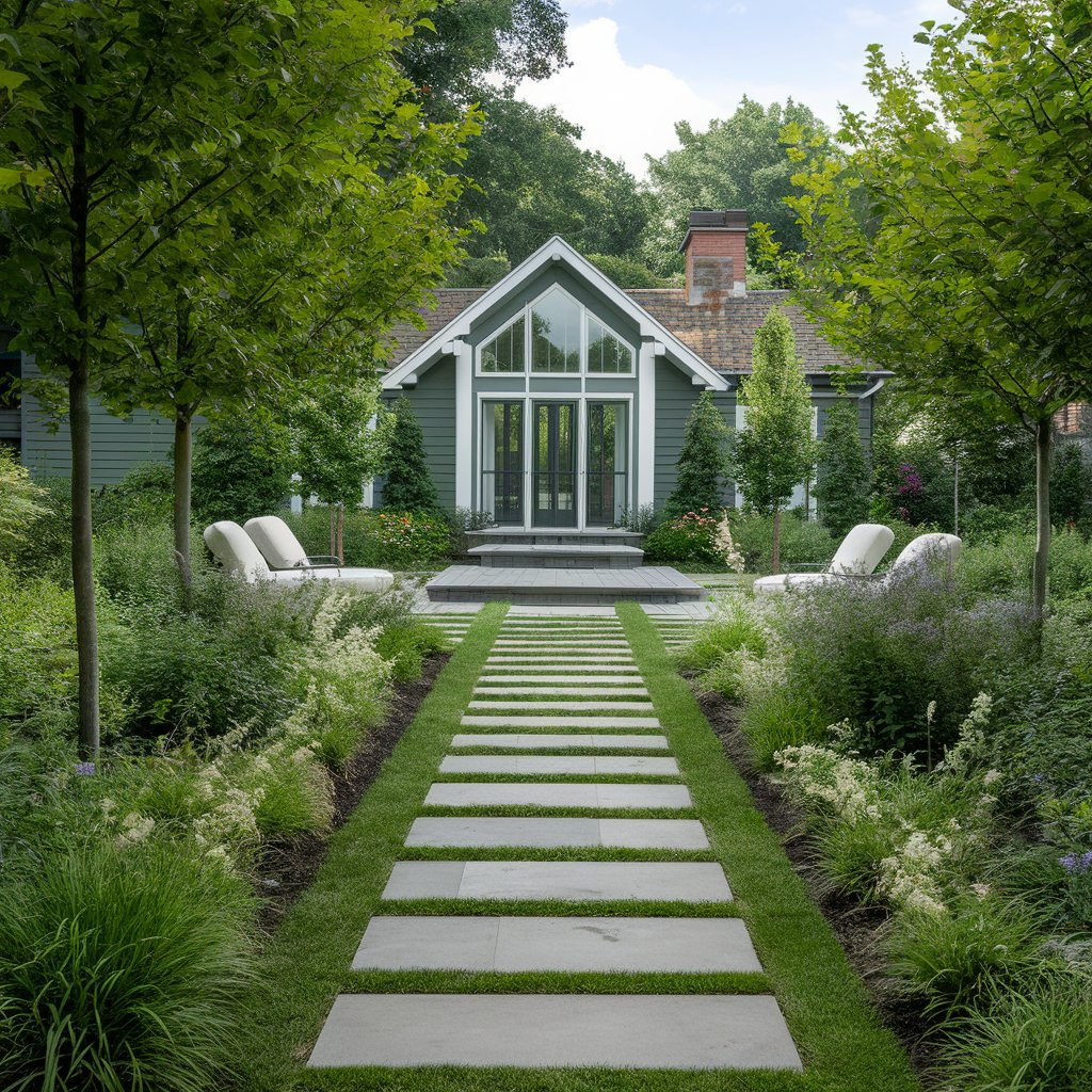 Zen garden with gravel and bamboo near shed