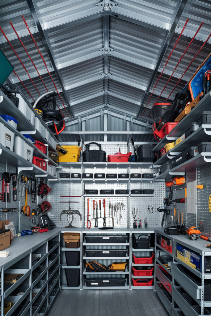 Organized she shed interior