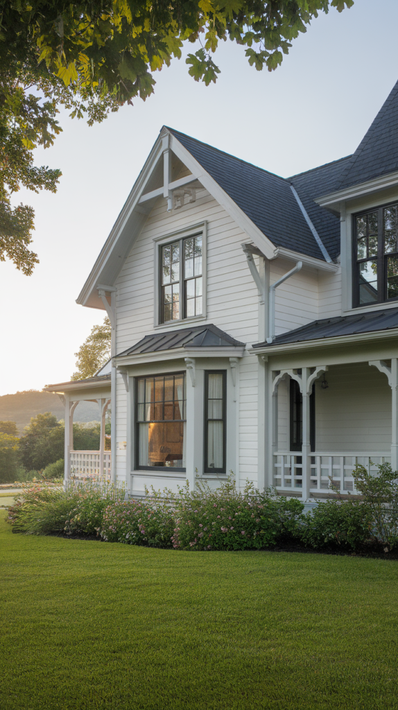 Standing seam metal roof on farmhouse