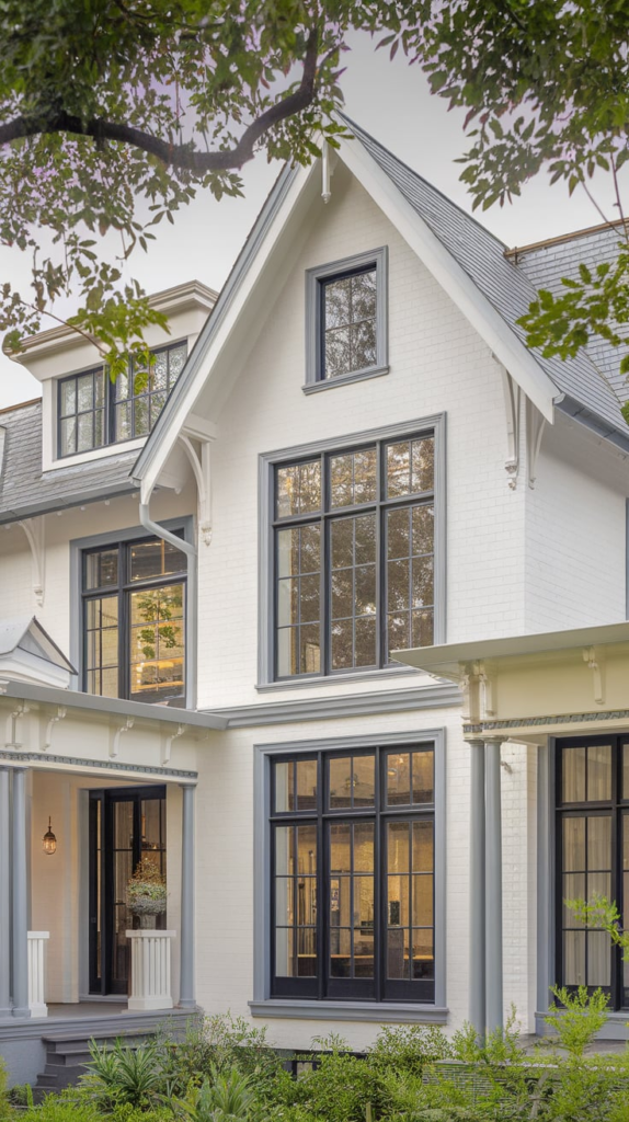 Stone accents on farmhouse exterior