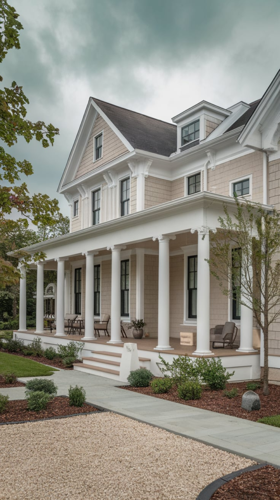 Farmhouse painted in soft sage green
