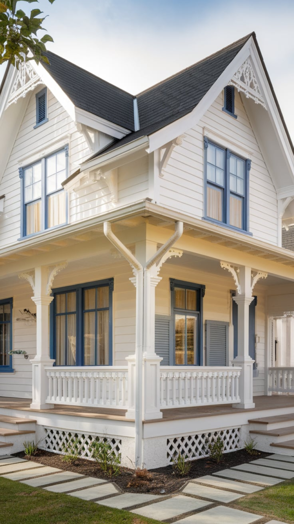 Farmhouse with rustic wooden shutters