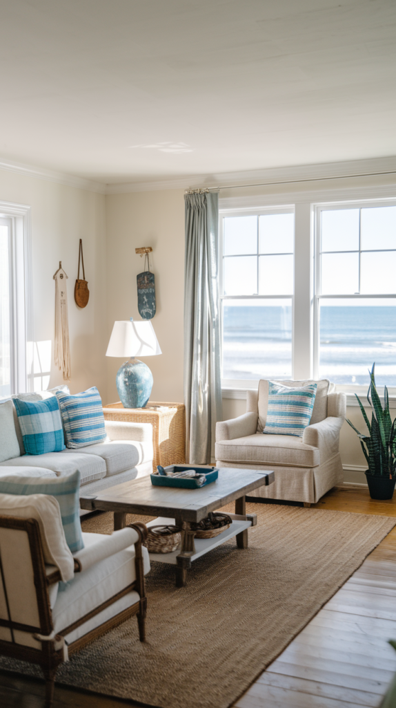 Sheer curtains in beach house