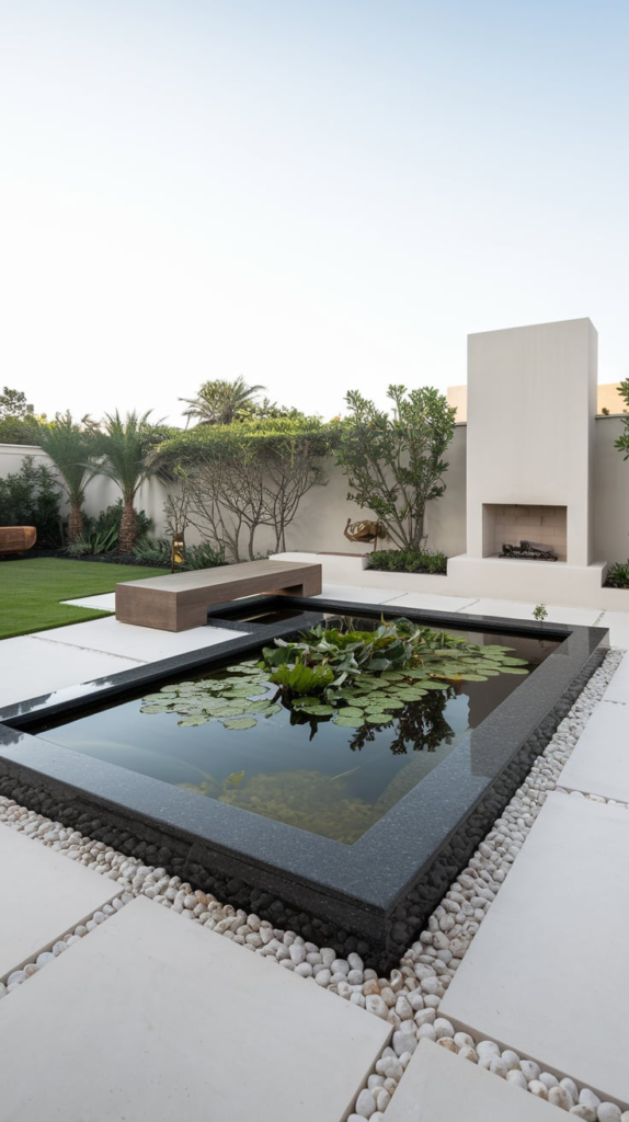 Waterfall feature in pond