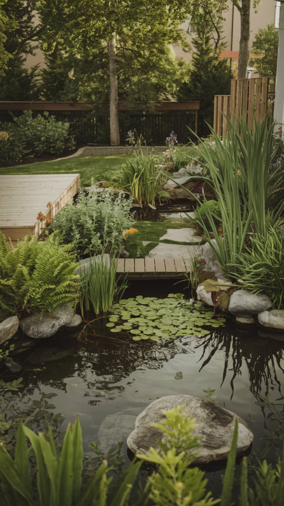 Wildflower border around pond