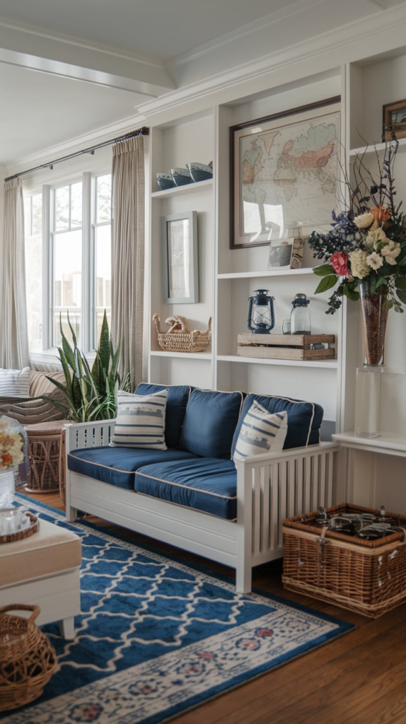 Coastal themed she shed interior