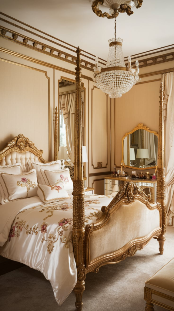 Glam style she shed with velvet and metallic accents