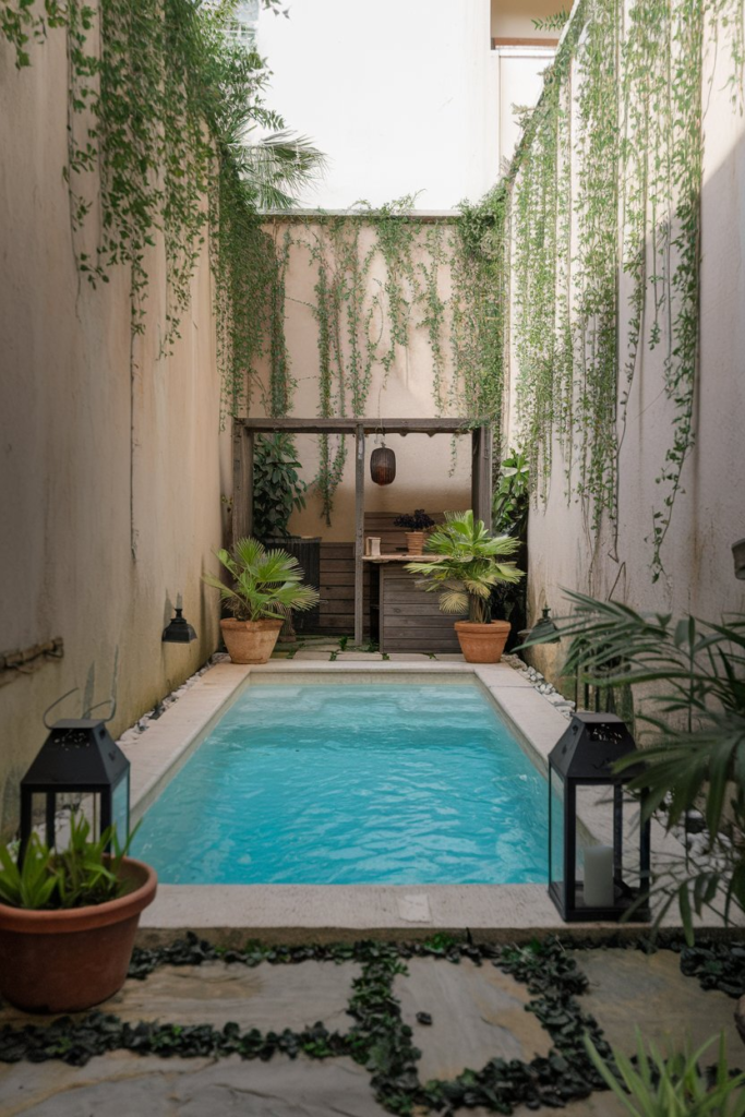 Flower beds around pool