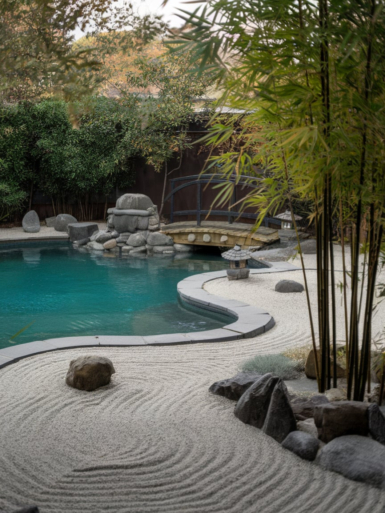 Built-in planters by pool
