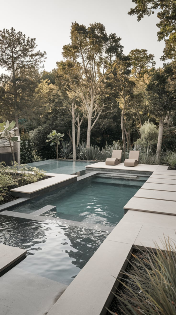 Zero-entry pool with sand-colored tiles