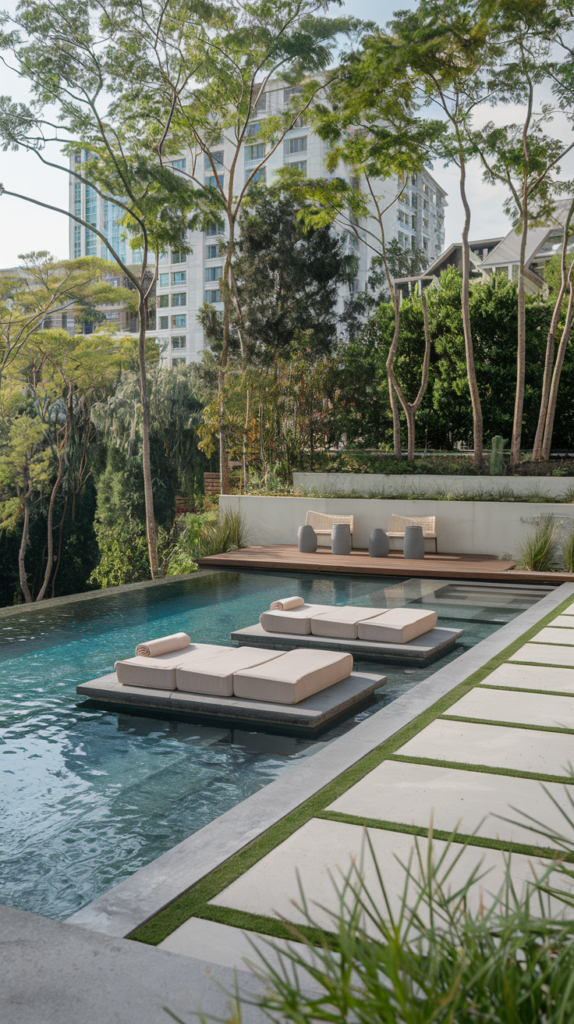 Outdoor kitchen and bar near pool