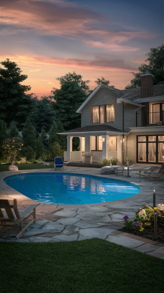 Stone pathway leading to pool