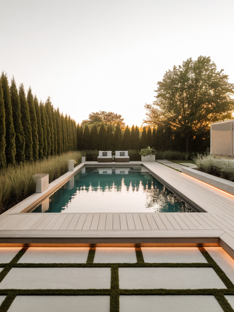 Desert style pool landscaping with cacti