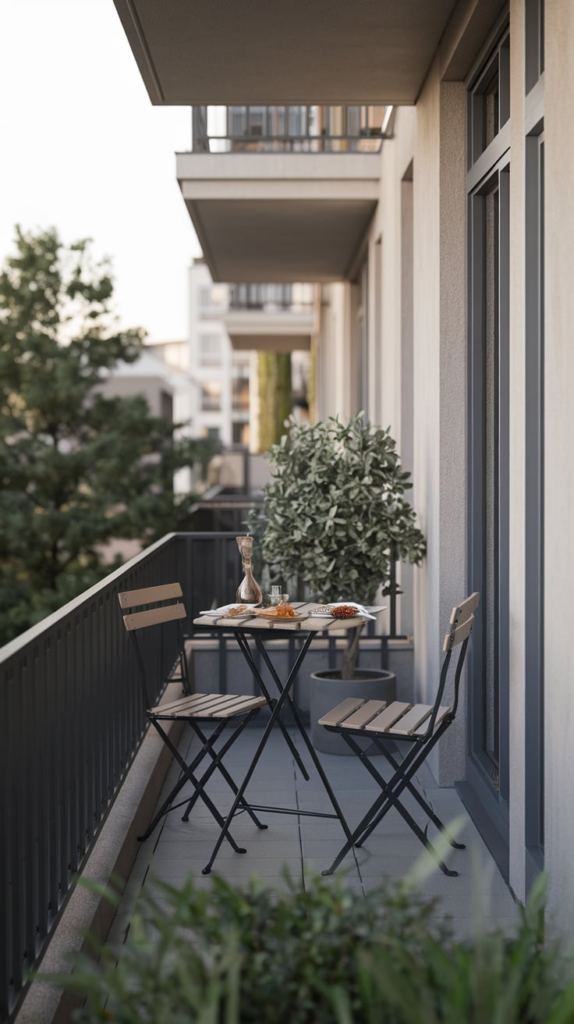Fold-down desk on balcony