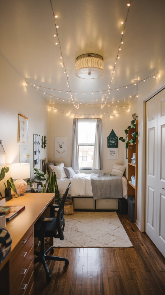 Colorful boho tapestry on dorm wall