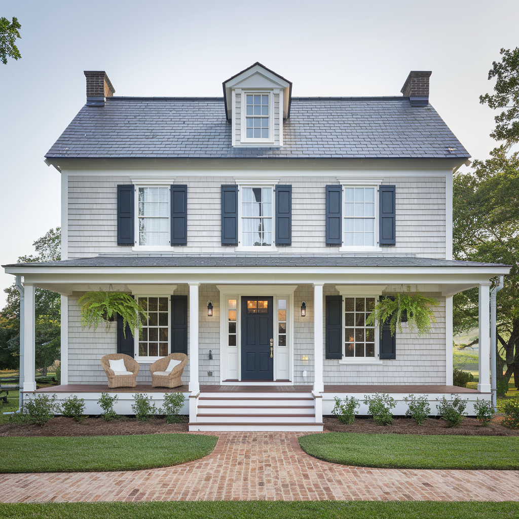 Southern style porch with wicker furniture