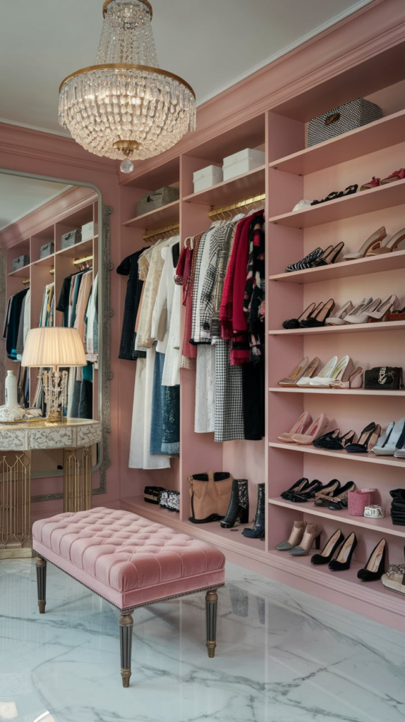 Walk-in closet with custom shelving