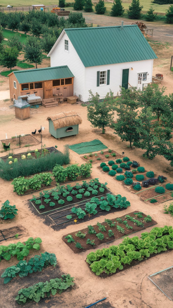 Country house with chicken coop and garden