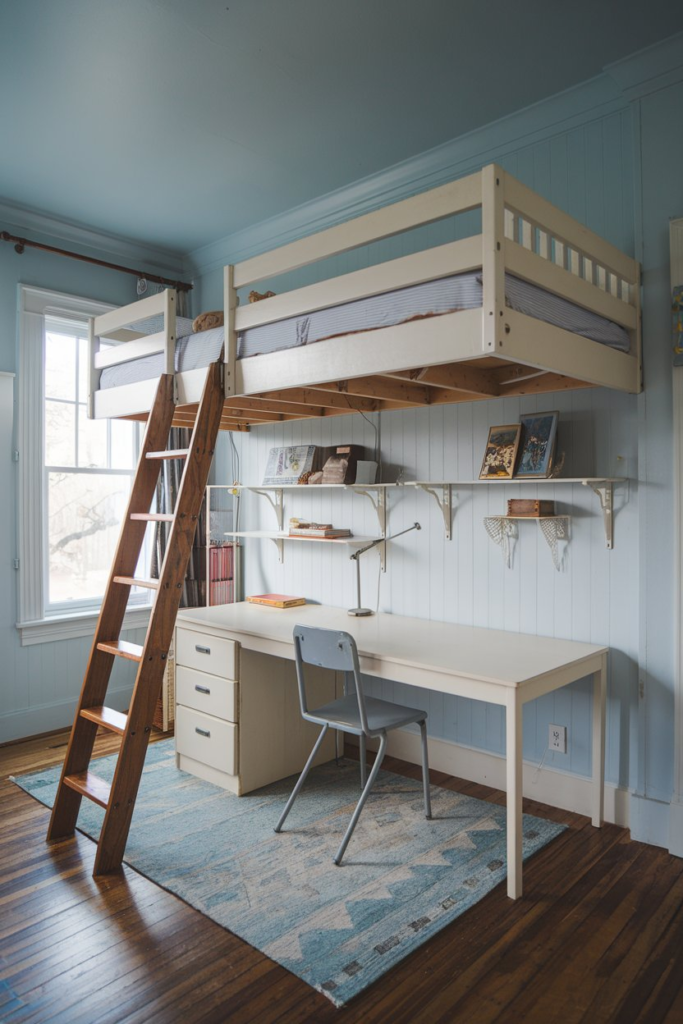 Cozy loft bedroom with skylights