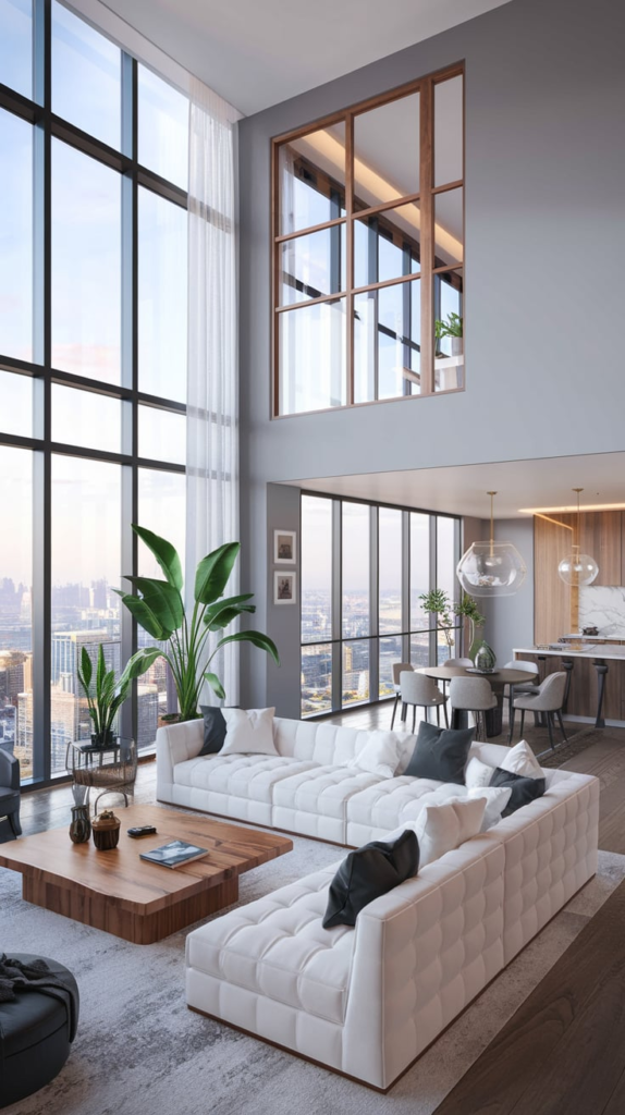Floor-to-ceiling windows in barn house