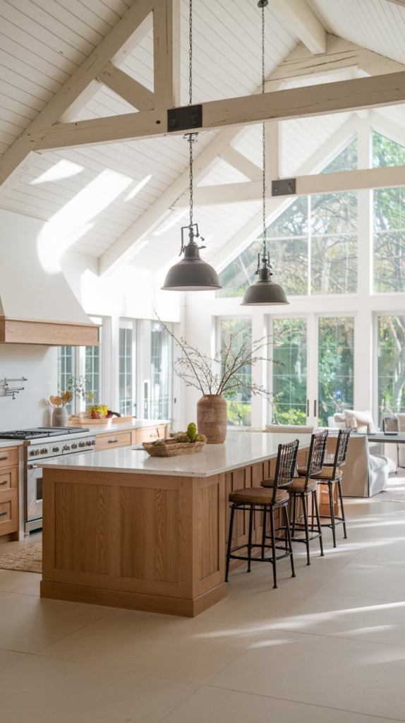 Vaulted ceilings with exposed beams