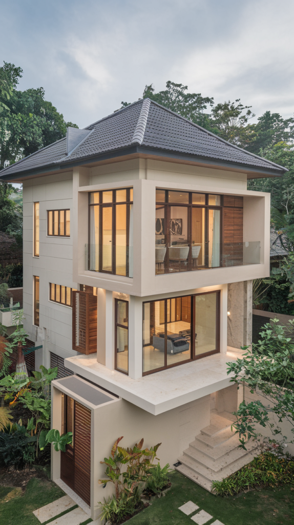 Outdoor fireplace in modern home