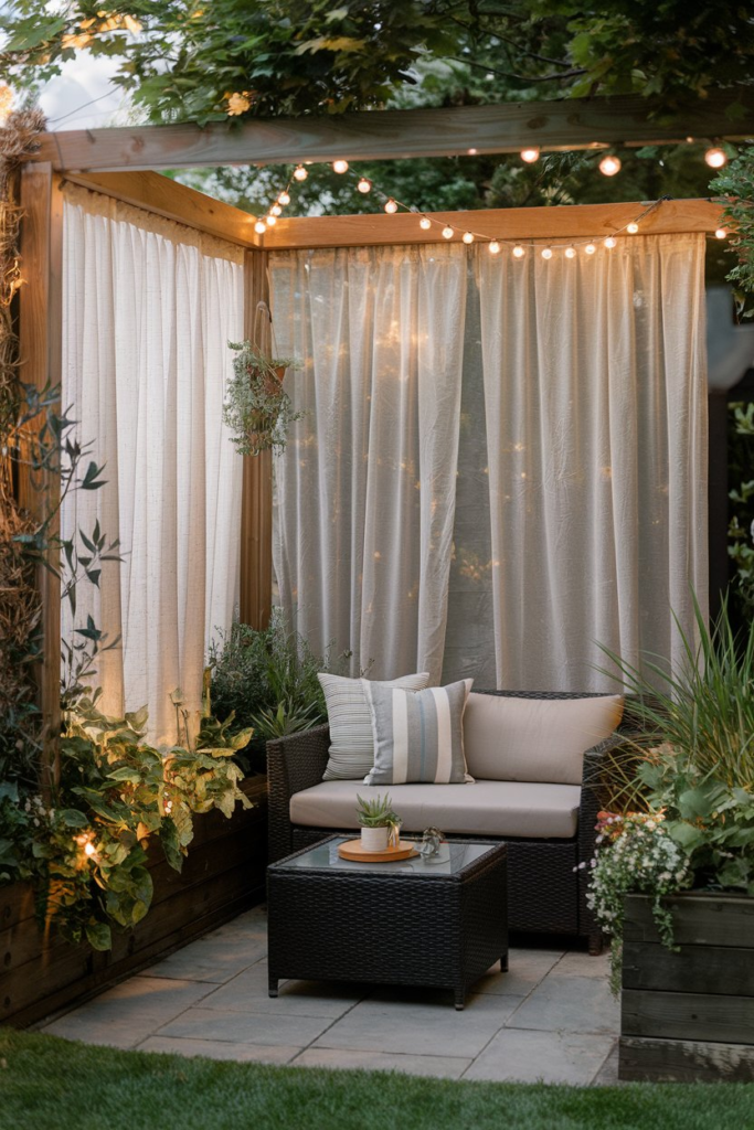 String Lights and Sheer Curtains Backdrop