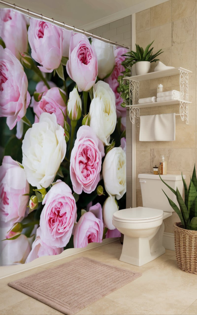 Floating shelves in bathroom
