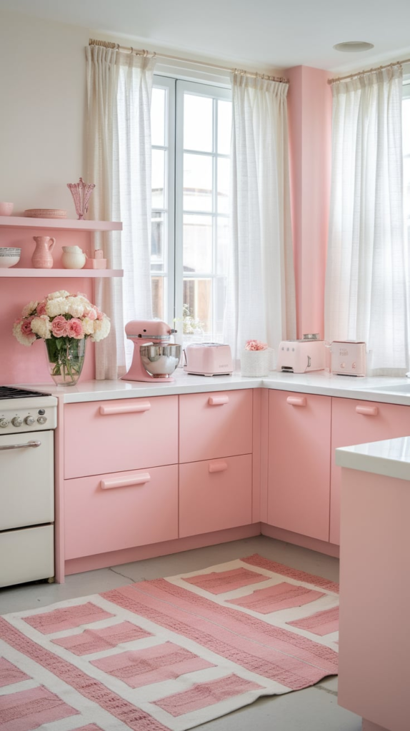 Faux brick wall in kitchen