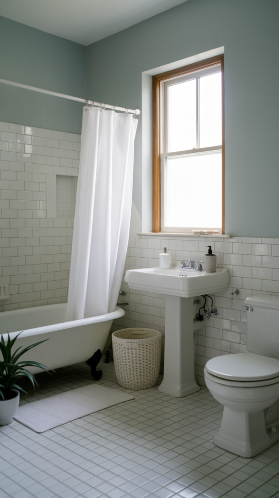 Floating shelves in bathroom
