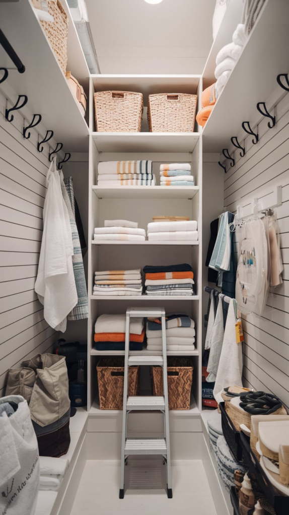 Clear storage bins in linen closet